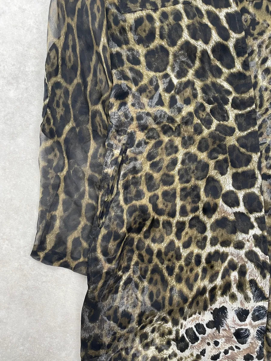 SS2007 Yves Saint Laurent Brown Silk Leopard Print Coat ajbubJr 9