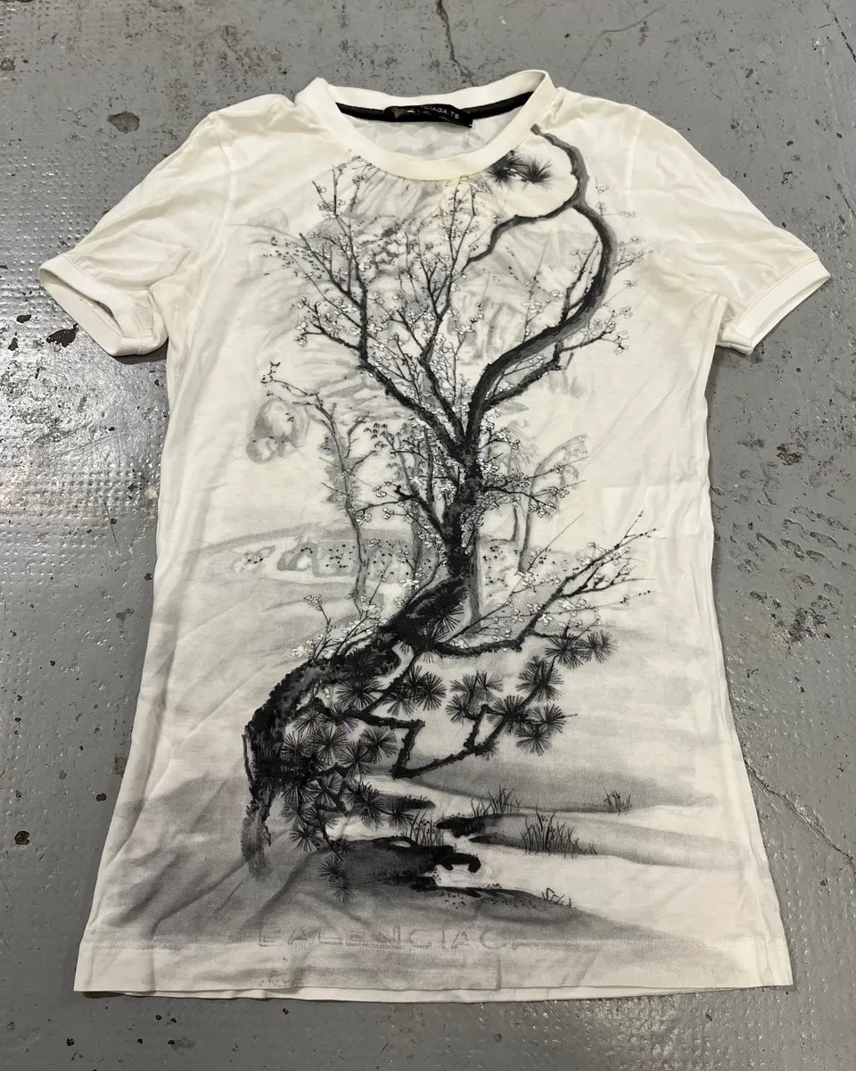 SS2008 Balenciaga White Tree Nature Tree Graphic T-Shirt YXaQDpC 0