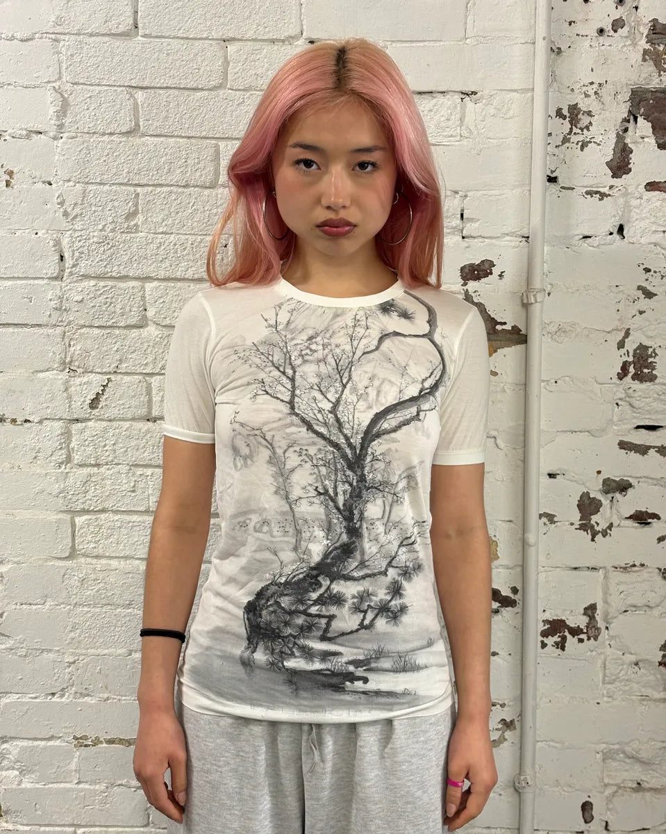 SS2008 Balenciaga White Tree Nature Tree Graphic T-Shirt YXaQDpC 1