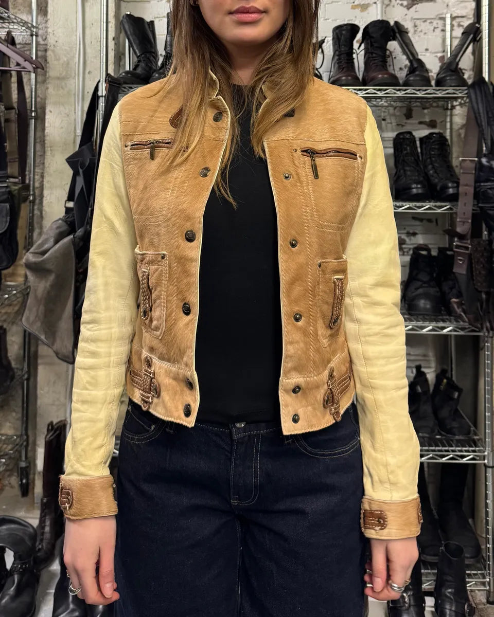 SS2008 Cavalli Beige Hybrid Pony Hair Leather Jacket atdQqfY 3