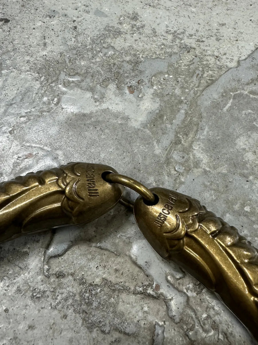 SS2008 Cavalli Black Gold Horn Ostrich Embossed Leather Handle Bag jEJiWFO 10