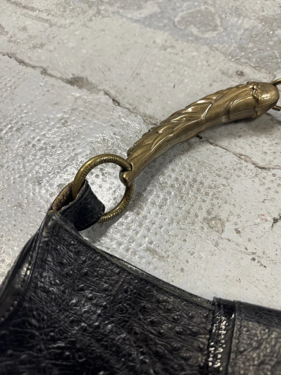 SS2008 Cavalli Black Gold Horn Ostrich Embossed Leather Handle Bag jEJiWFO 9