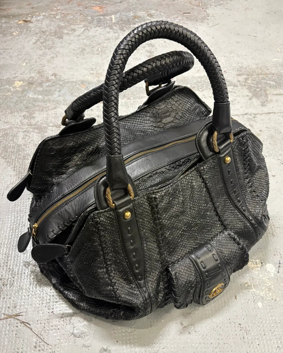 SS2008 Cavalli Black Leather Python-Textured Handle Bag  BBETUHr 0