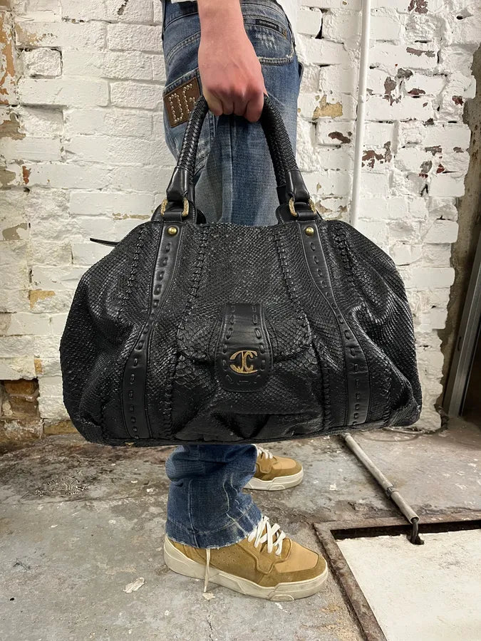 SS2008 Cavalli Black Leather Python-Textured Handle Bag  BBETUHr 1