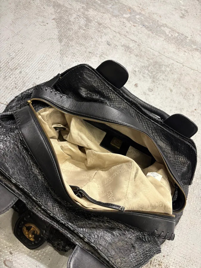 SS2008 Cavalli Black Leather Python-Textured Handle Bag  BBETUHr 13