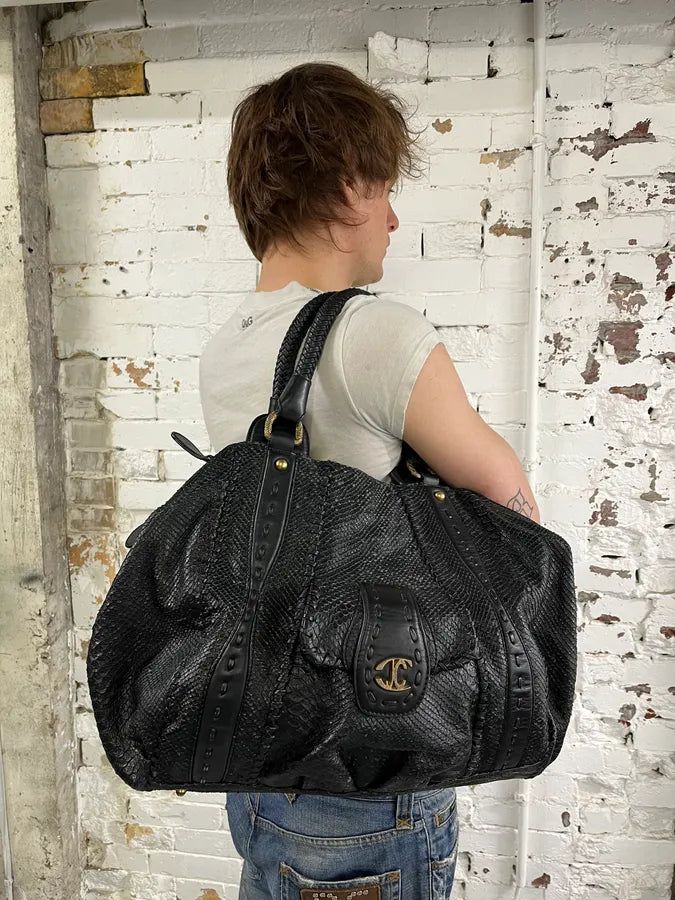 SS2008 Cavalli Black Leather Python-Textured Handle Bag  BBETUHr 2
