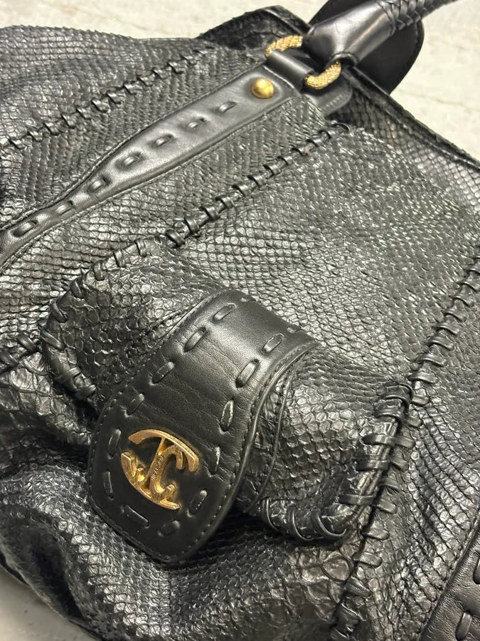 SS2008 Cavalli Black Leather Python-Textured Handle Bag  BBETUHr 7