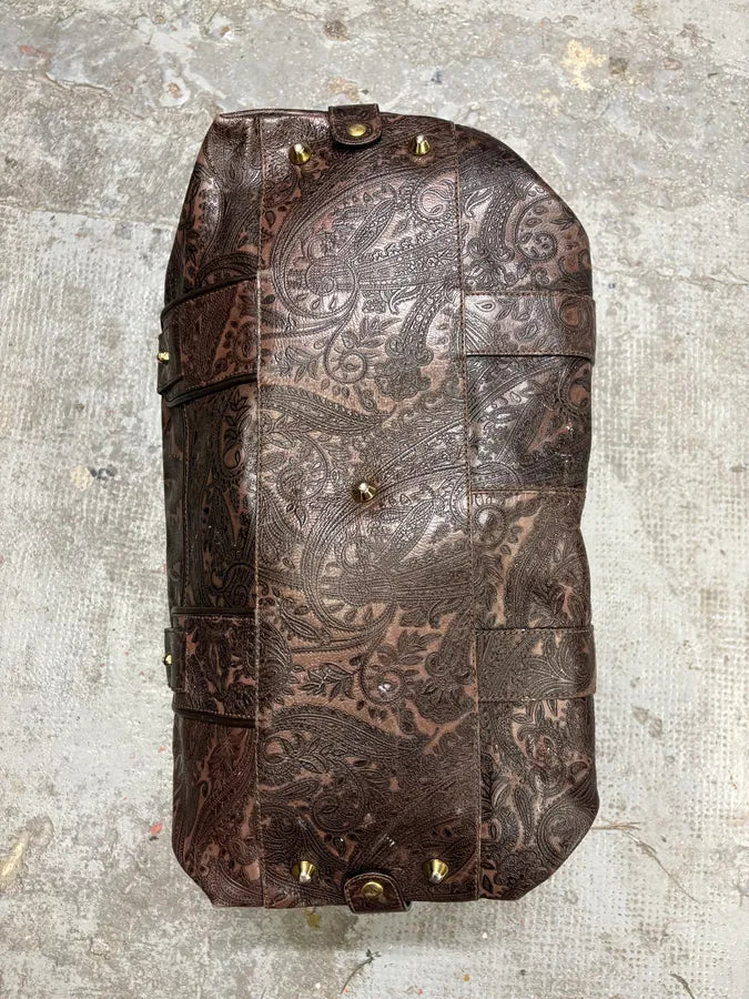 SS2008 Cavalli Brown Embroidered Flowers Leather Handle Bag (OS) ipoYxIL 6