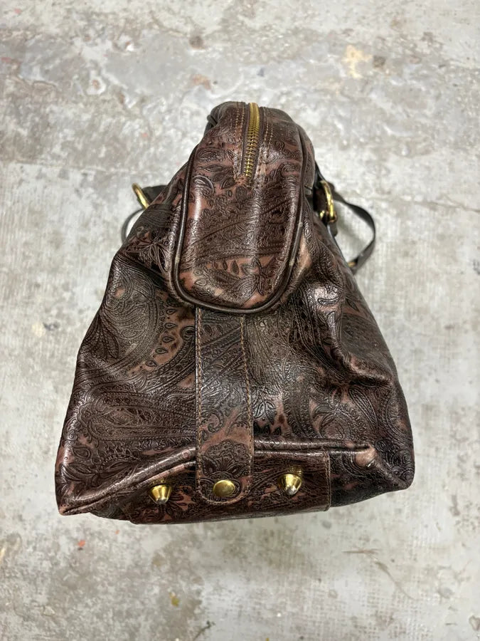 SS2008 Cavalli Brown Embroidered Flowers Leather Handle Bag (OS) ipoYxIL 7
