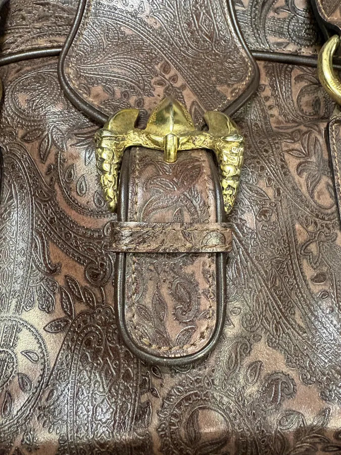 SS2008 Cavalli Brown Embroidered Flowers Leather Handle Bag (OS) ipoYxIL 8