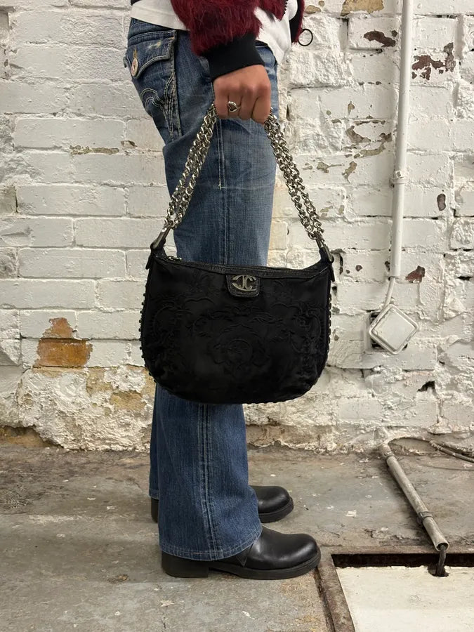 SS2008 Cavalli Double Chain Embroidered Black Handle Bag eMLWmoN 1