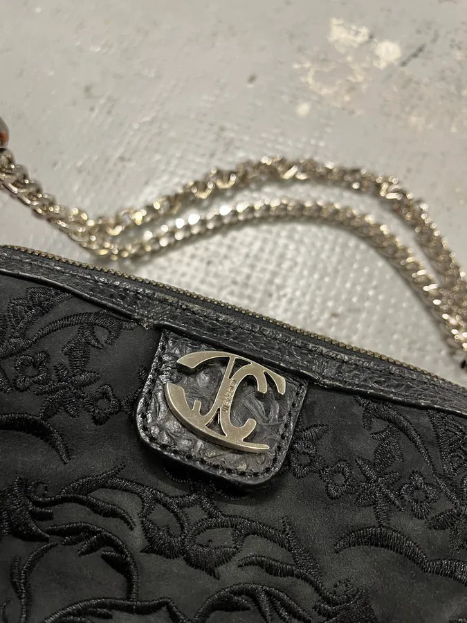 SS2008 Cavalli Double Chain Embroidered Black Handle Bag eMLWmoN 2