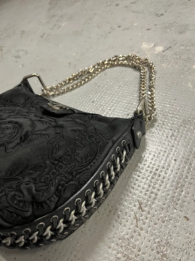 SS2008 Cavalli Double Chain Embroidered Black Handle Bag eMLWmoN 3