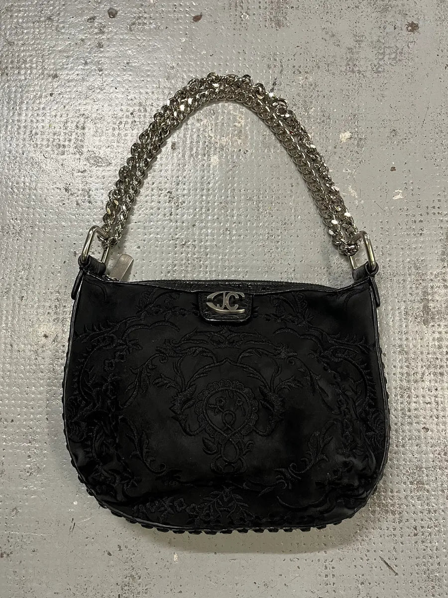 SS2008 Cavalli Double Chain Embroidered Black Handle Bag eMLWmoN 5
