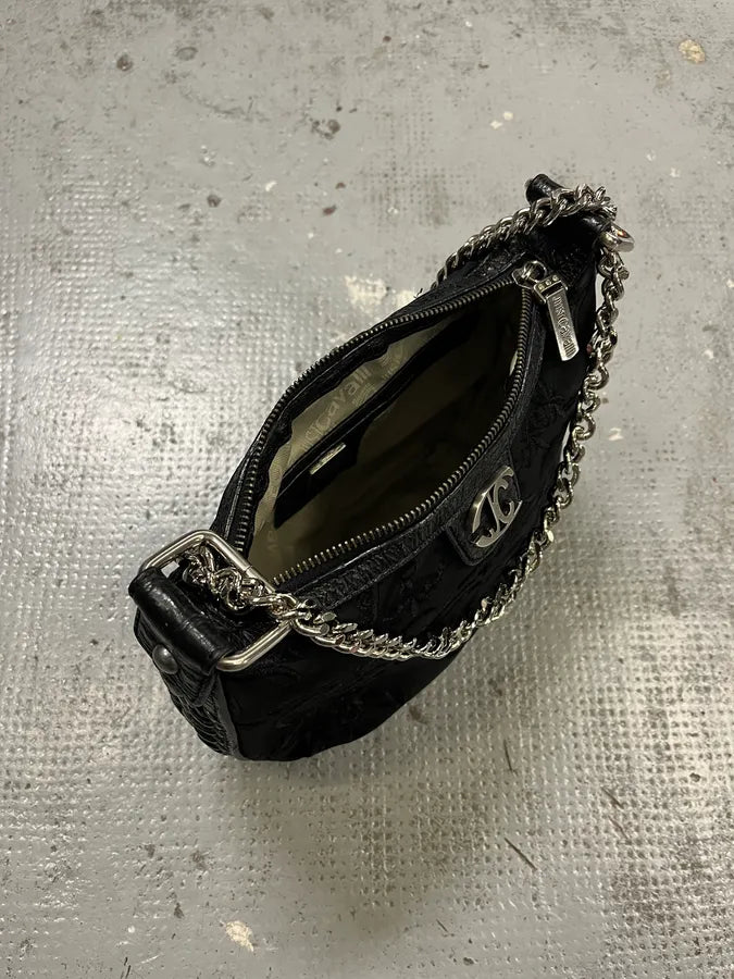 SS2008 Cavalli Double Chain Embroidered Black Handle Bag eMLWmoN 7