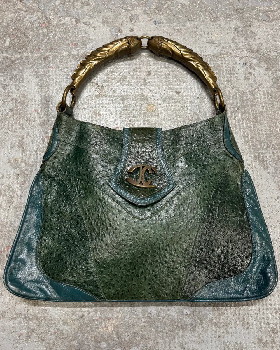 SS2008 Cavalli Green Ostrich Embossed Leather Horn Bag (OS) DEnBxSO 0