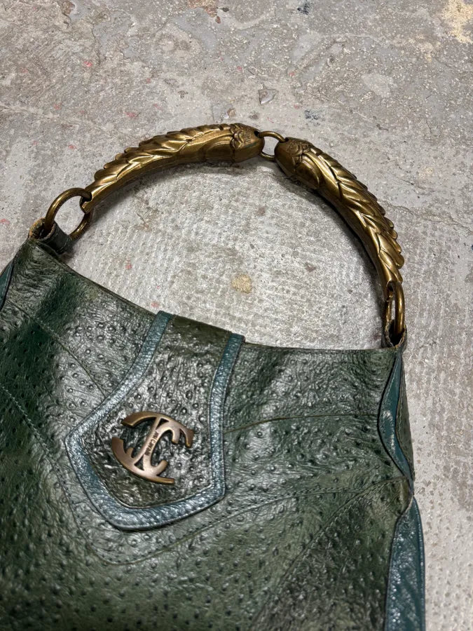 SS2008 Cavalli Green Ostrich Embossed Leather Horn Bag (OS) DEnBxSO 1