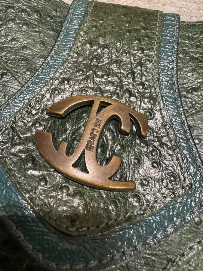 SS2008 Cavalli Green Ostrich Embossed Leather Horn Bag (OS) DEnBxSO 2