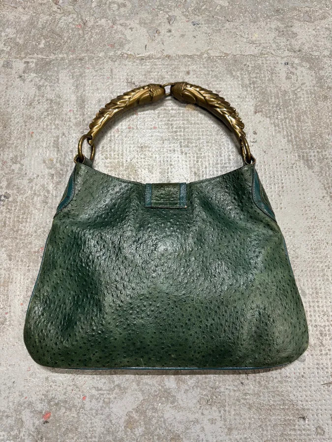 SS2008 Cavalli Green Ostrich Embossed Leather Horn Bag (OS) DEnBxSO 3
