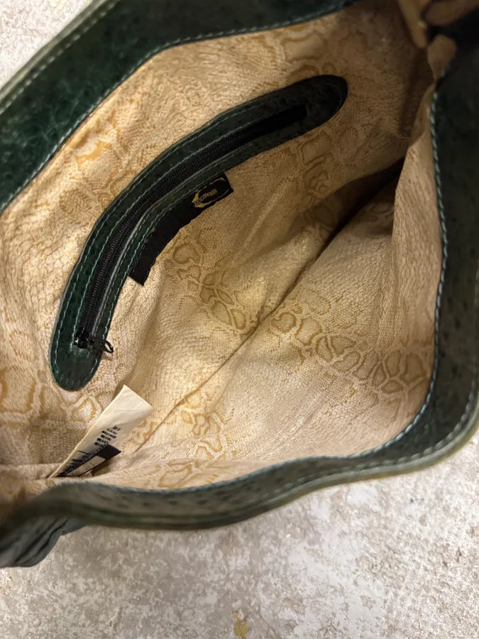 SS2008 Cavalli Green Ostrich Embossed Leather Horn Bag (OS) DEnBxSO 5