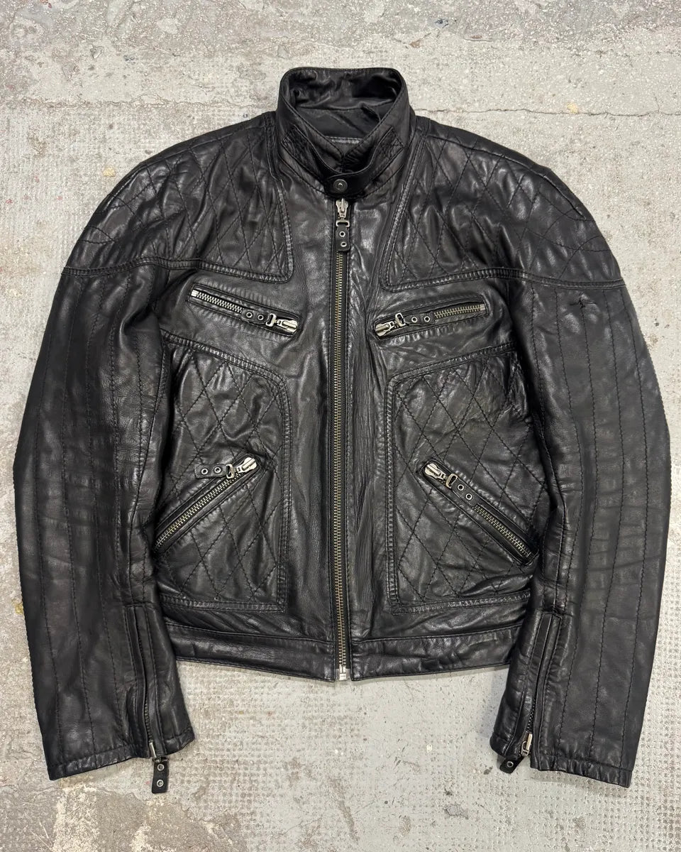 SS2008 Cavalli Moto Biker Black Leather Jacket (L/XL) rREfMMQ 0