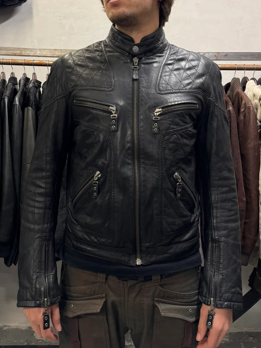 SS2008 Cavalli Moto Biker Black Leather Jacket (L/XL) rREfMMQ 1