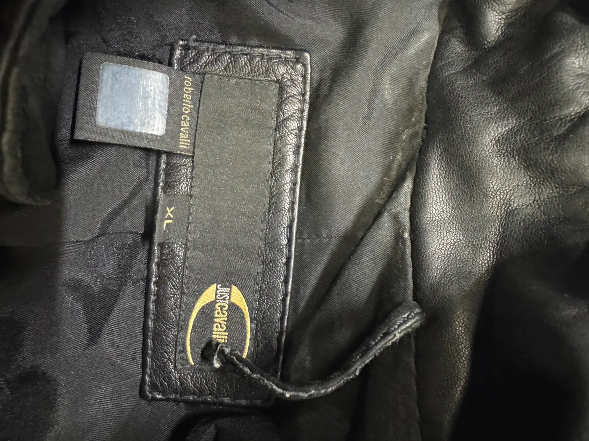 SS2008 Cavalli Moto Biker Black Leather Jacket (L/XL) rREfMMQ 11
