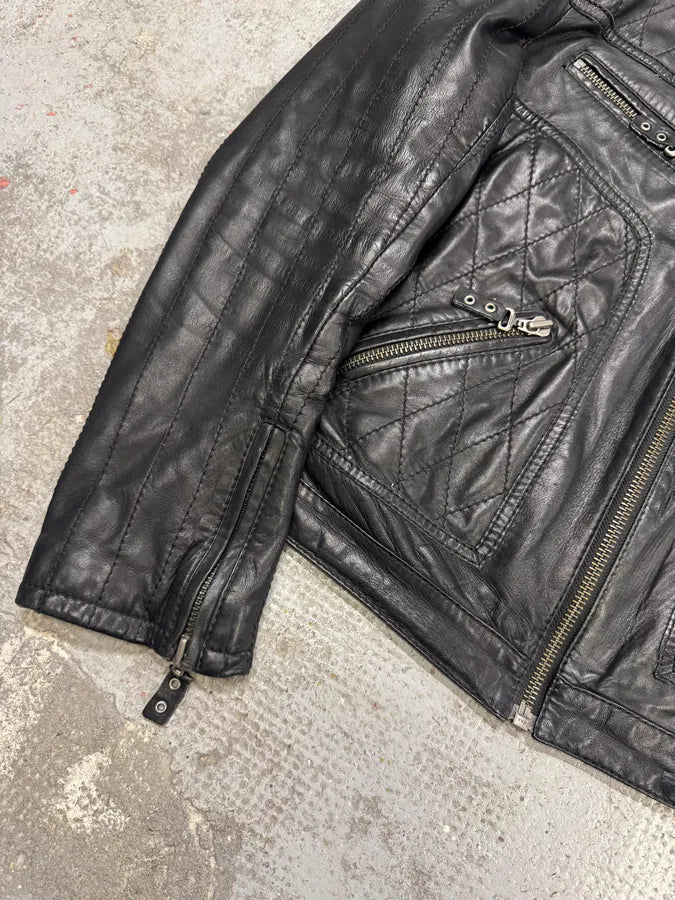 SS2008 Cavalli Moto Biker Black Leather Jacket (L/XL) rREfMMQ 5