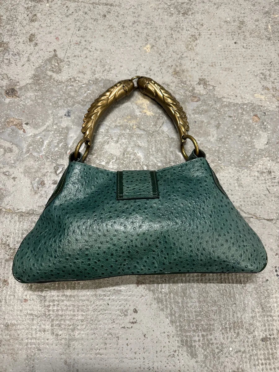 SS2008 Cavalli Ostrich Embossed Leather Blue Horn Handle Bag fKEiTzd 4