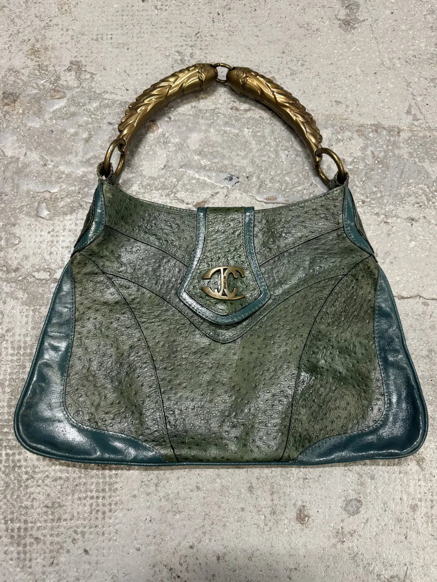 SS2008 Cavalli Ostrich Embossed Leather Green Horn Handle Bag oBLzCeV 0