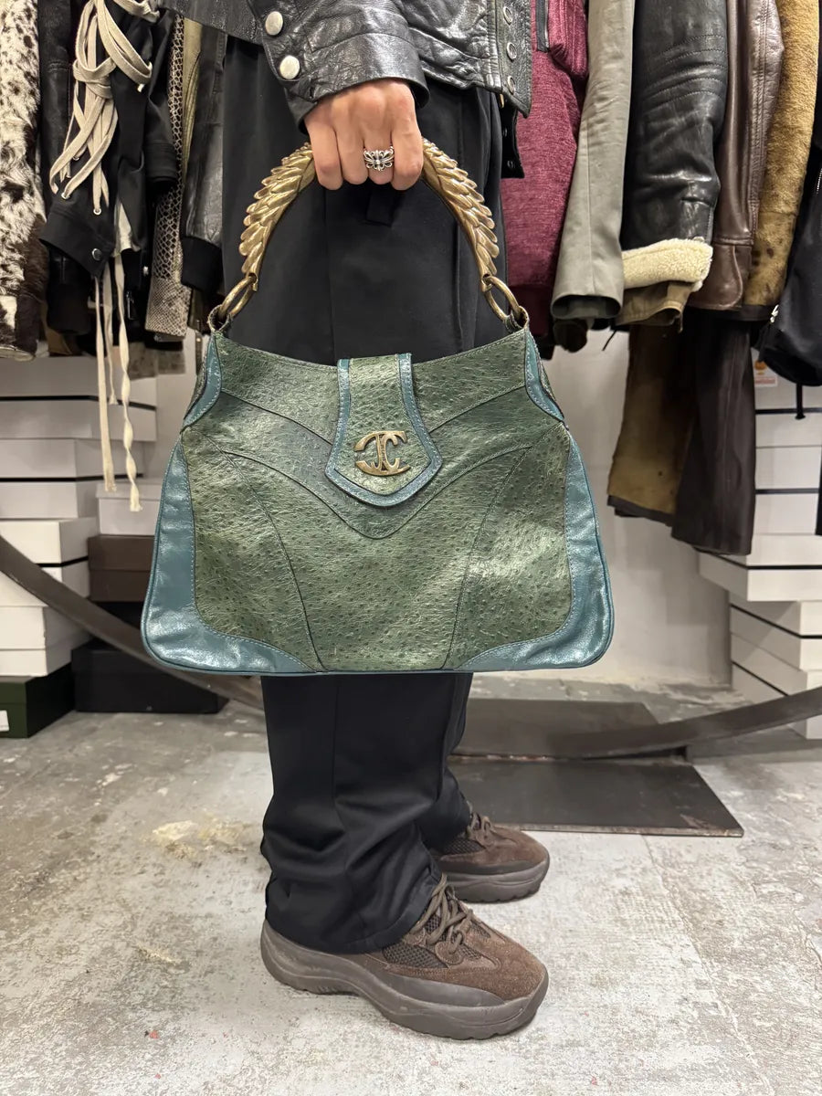 SS2008 Cavalli Ostrich Embossed Leather Green Horn Handle Bag oBLzCeV 1