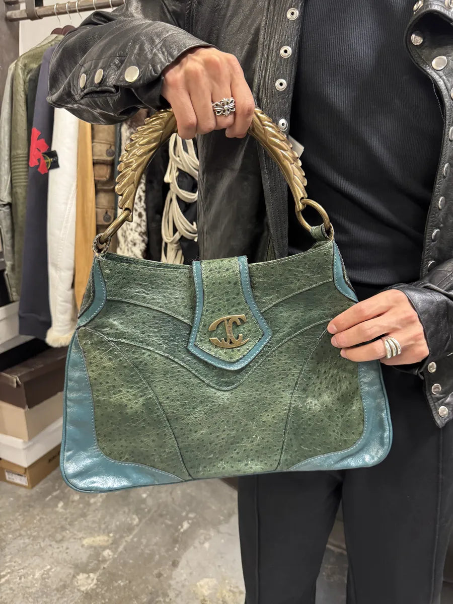 SS2008 Cavalli Ostrich Embossed Leather Green Horn Handle Bag oBLzCeV 2