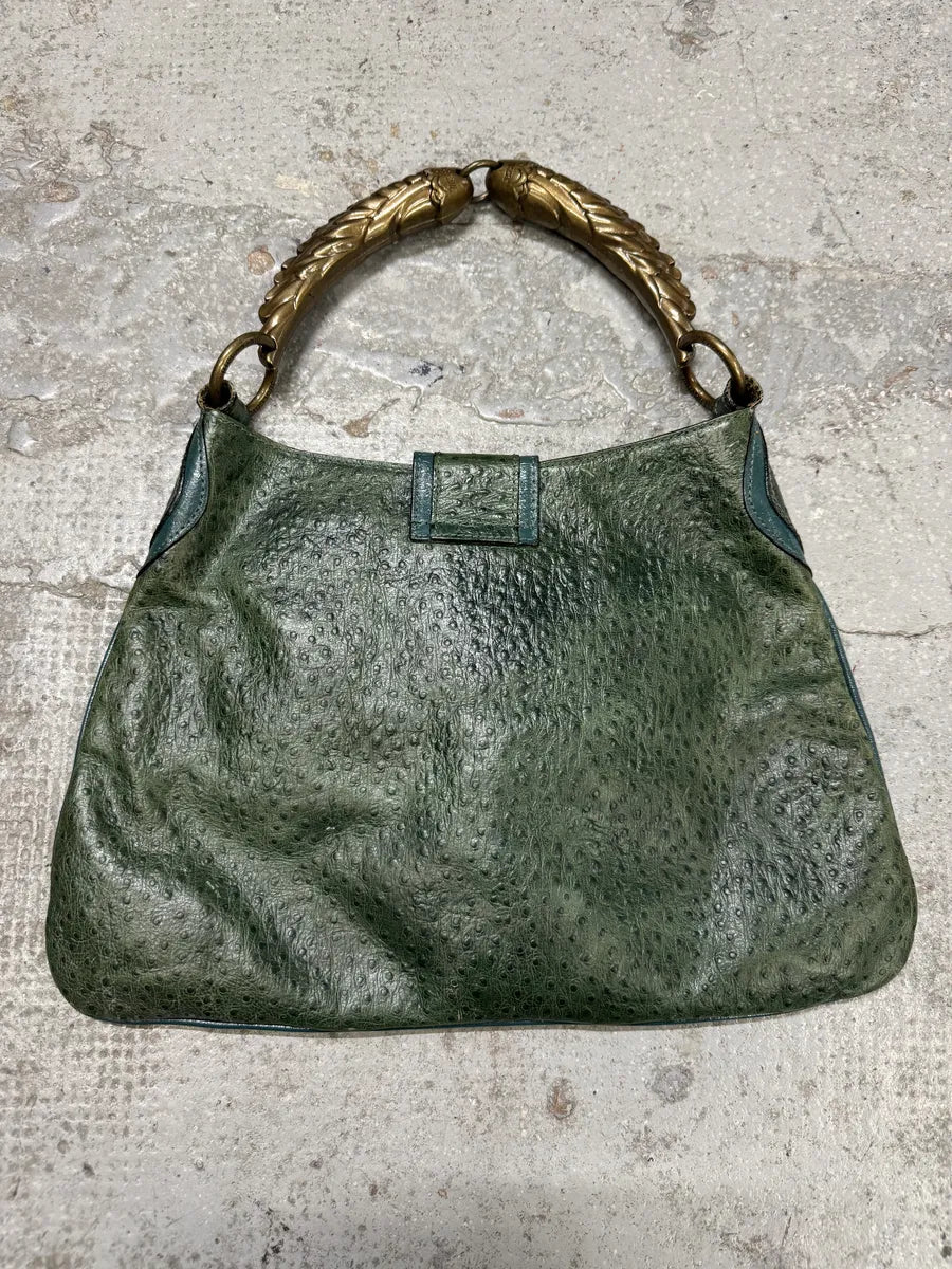 SS2008 Cavalli Ostrich Embossed Leather Green Horn Handle Bag oBLzCeV 3