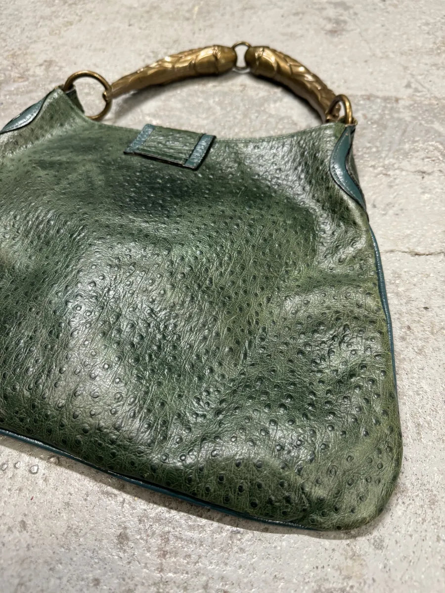 SS2008 Cavalli Ostrich Embossed Leather Green Horn Handle Bag oBLzCeV 4