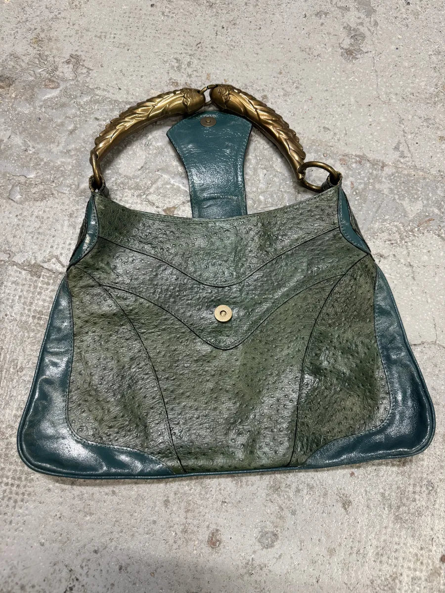 SS2008 Cavalli Ostrich Embossed Leather Green Horn Handle Bag oBLzCeV 8