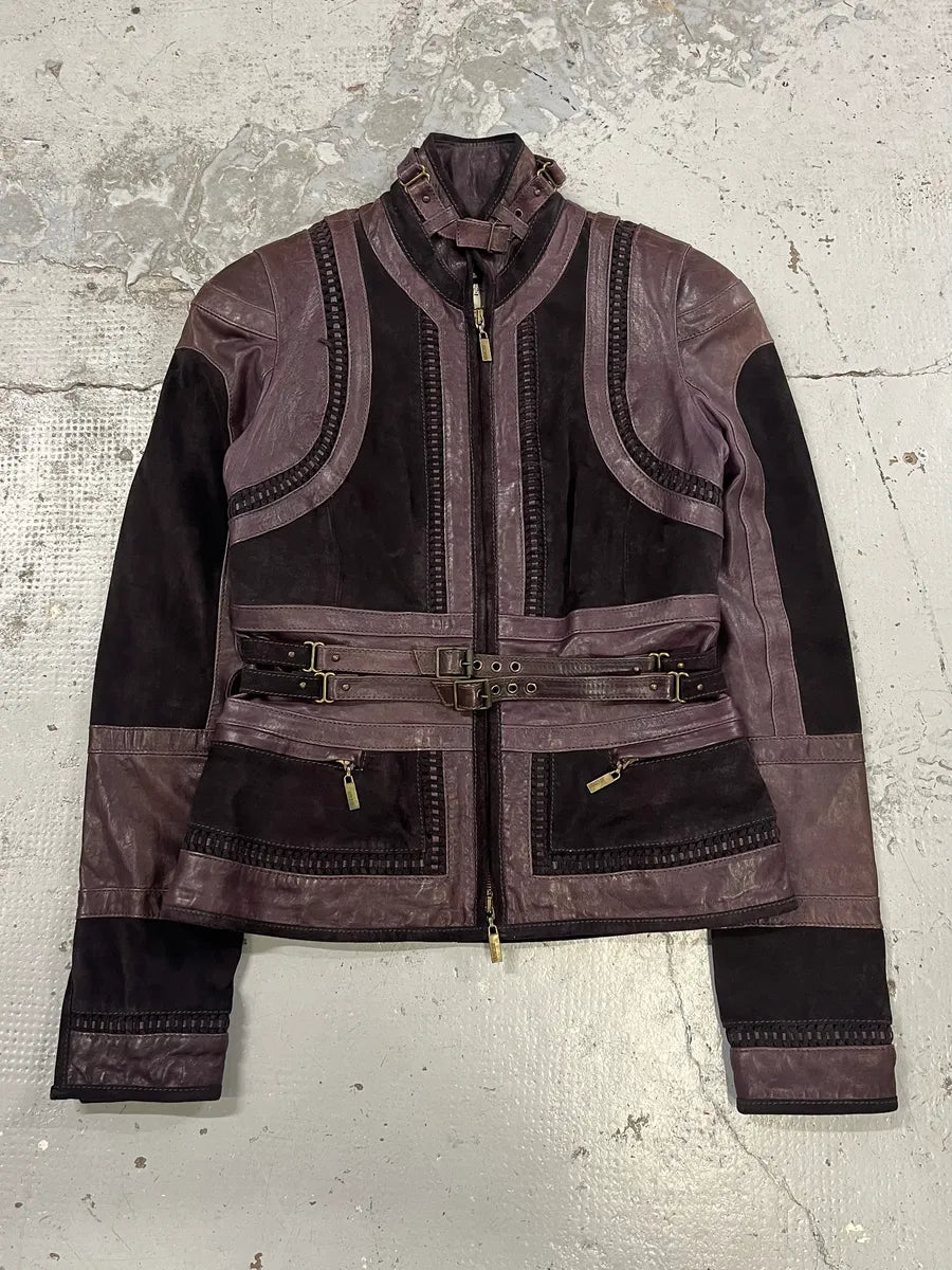 SS2008 Cavalli Purple Leather Soldier Jacket iURbvGU 0