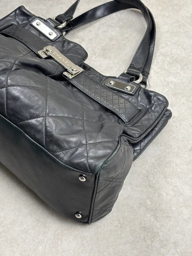 SS2008 Chanel Door Latch Black Quilted Leather Bag bFnoJMe 7