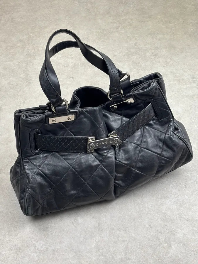 SS2008 Chanel Door Latch Black Quilted Leather Bag bFnoJMe 1