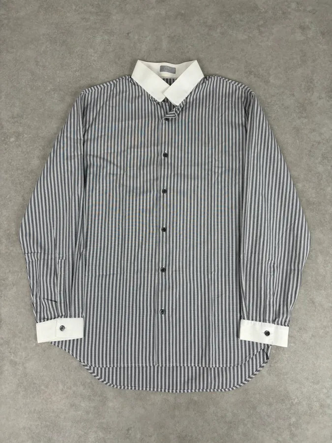 SS2008 Dior Premium White Blue & Grey Striped Classy Shirt ADhvQQr 0