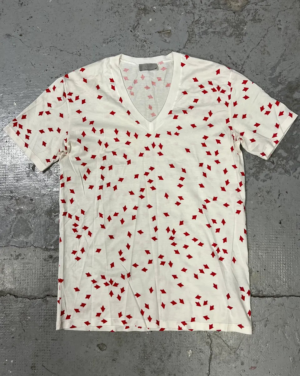 SS2008 Dior V-Neck White Red T-Shirt (S) fdrsZRU 0