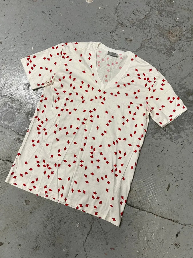 SS2008 Dior V-Neck White Red T-Shirt (S) fdrsZRU 1