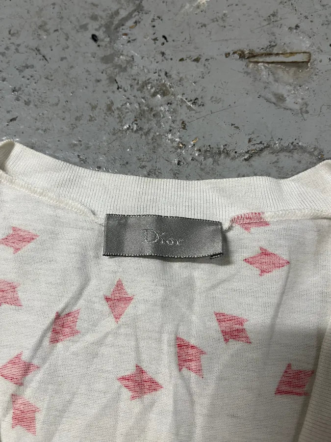 SS2008 Dior V-Neck White Red T-Shirt (S) fdrsZRU 5