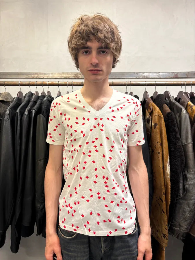 SS2008 Dior V-Neck White Red T-Shirt (S) fdrsZRU 6
