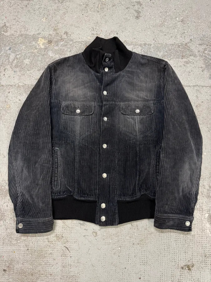 SS2008 Dolce & Gabbana Grey Navy Velvet Faded Buttoned Jacket (L) SoPVXAh 0