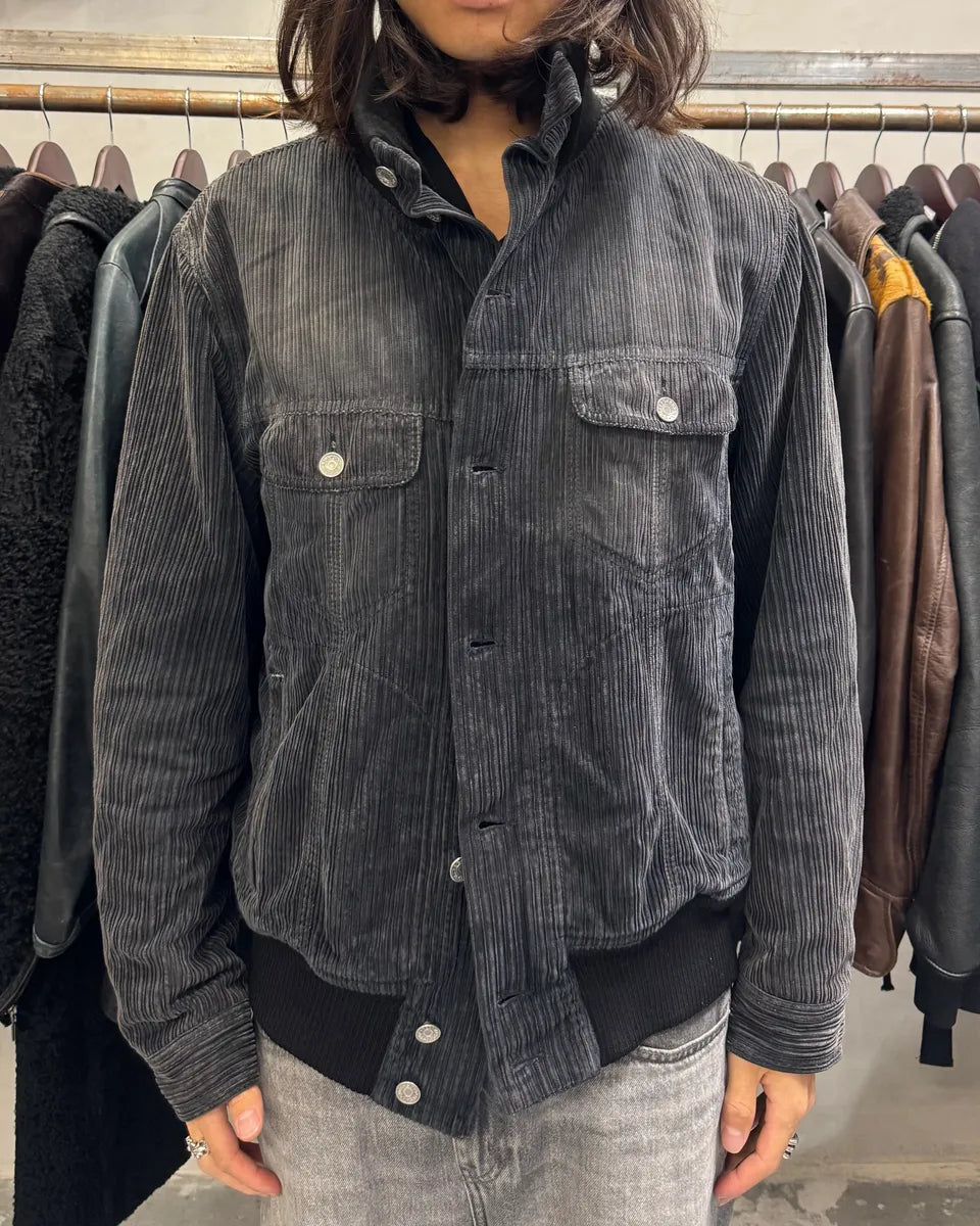 SS2008 Dolce & Gabbana Grey Navy Velvet Faded Buttoned Jacket (L) SoPVXAh 2