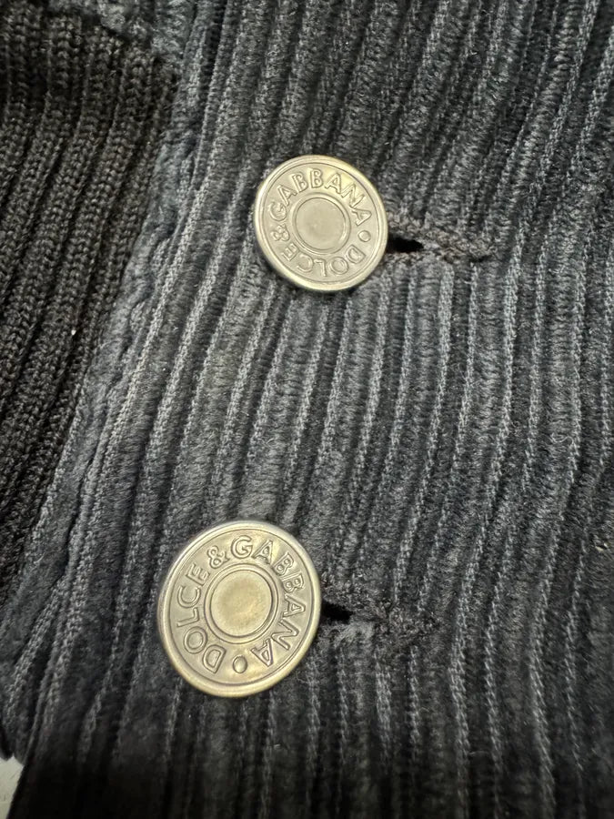 SS2008 Dolce & Gabbana Grey Navy Velvet Faded Buttoned Jacket (L) SoPVXAh 7