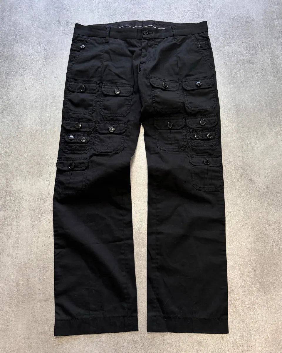 SS2008 Dolce & Gabbana Multi-Pocket Cargo Black Pants bNwsCVN 0