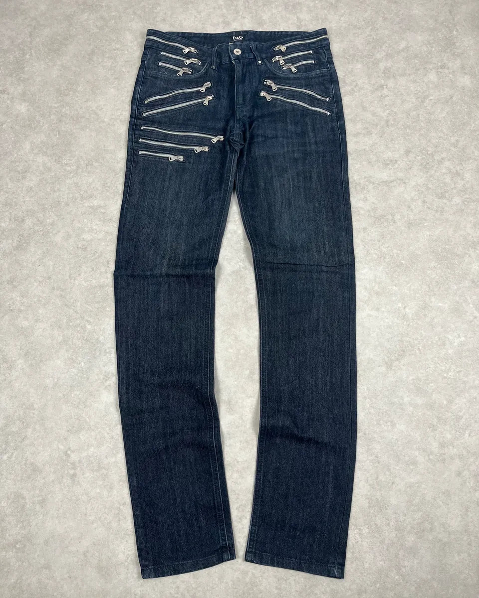 SS2008 Dolce & Gabbana Multi Zips Navy Brut Denim Jeans sNILkBK 0