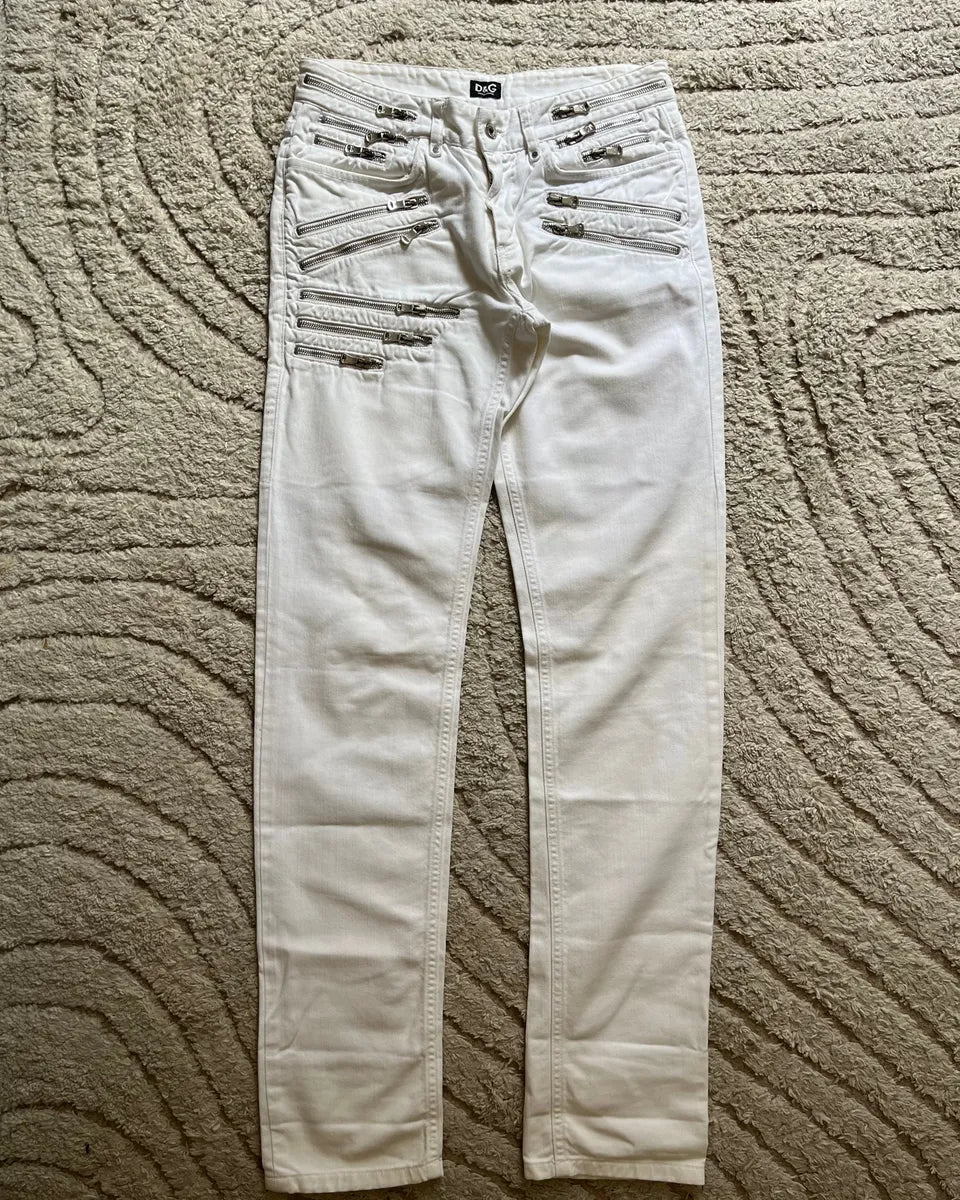 SS2008 Dolce & Gabbana Rebel Zipper White Pants Wodoafy 1