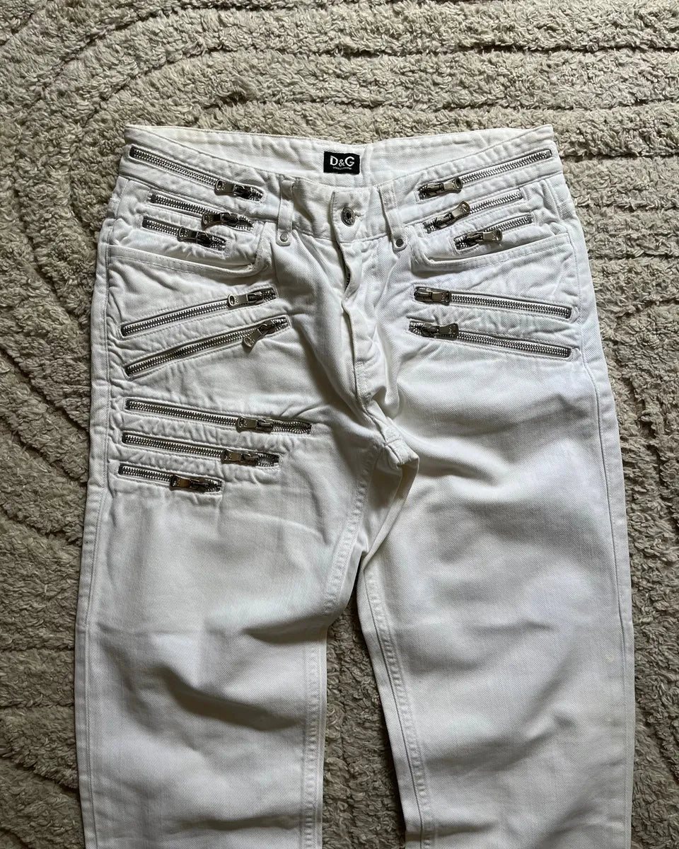 SS2008 Dolce & Gabbana Rebel Zipper White Pants Wodoafy 2